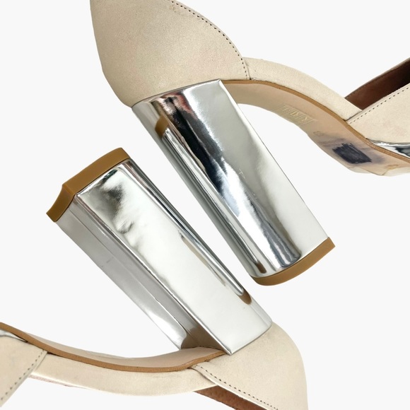 Free People Mix and Mingle Suede Silver Mirror Platform Heels - Picture 4 of 10